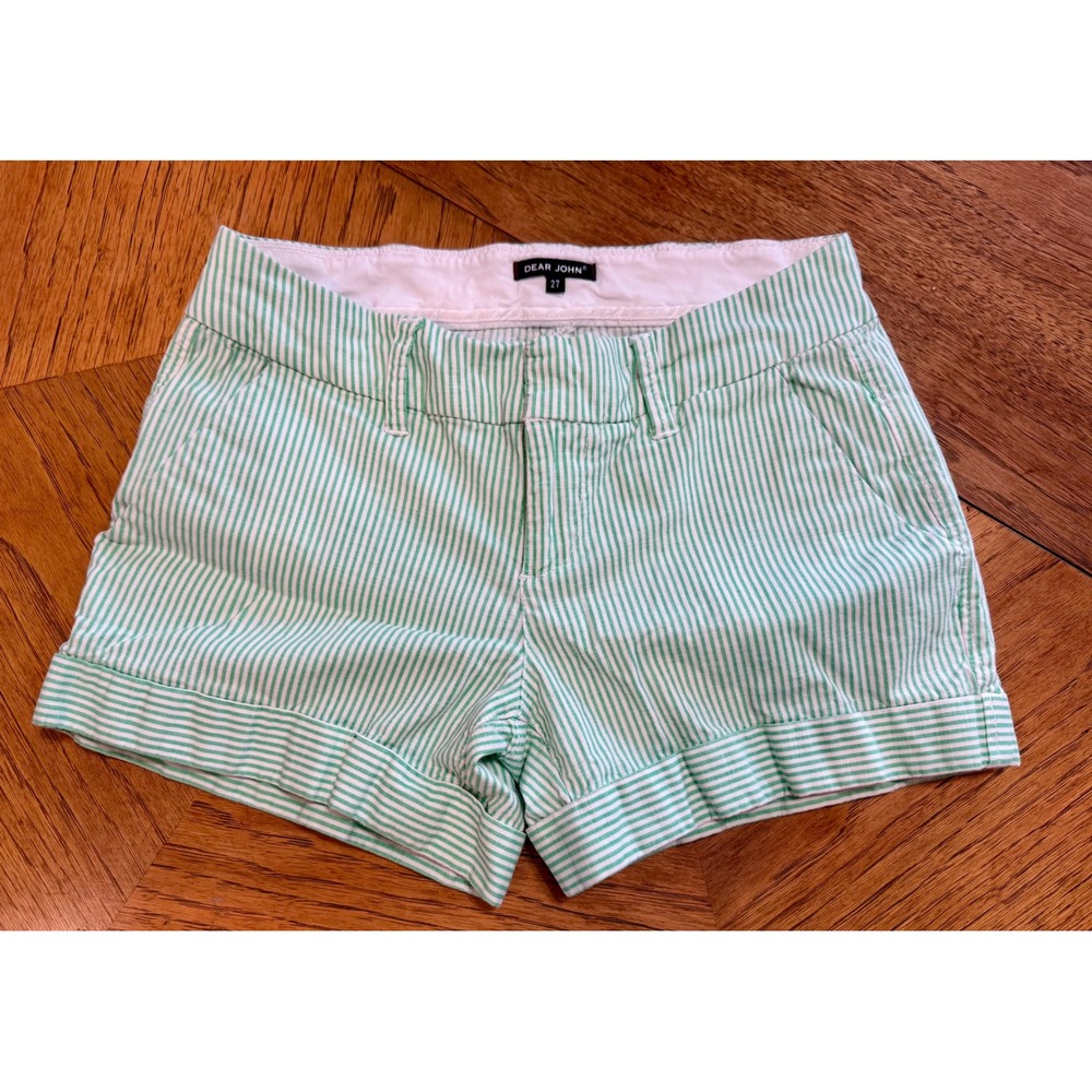 Women's Dear John Classic‎ Pin Striped Cuffed Green Shorts, Size 27